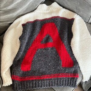 A hand knitted sweater Men or women’s cream,Gray Red Accent sz M/L